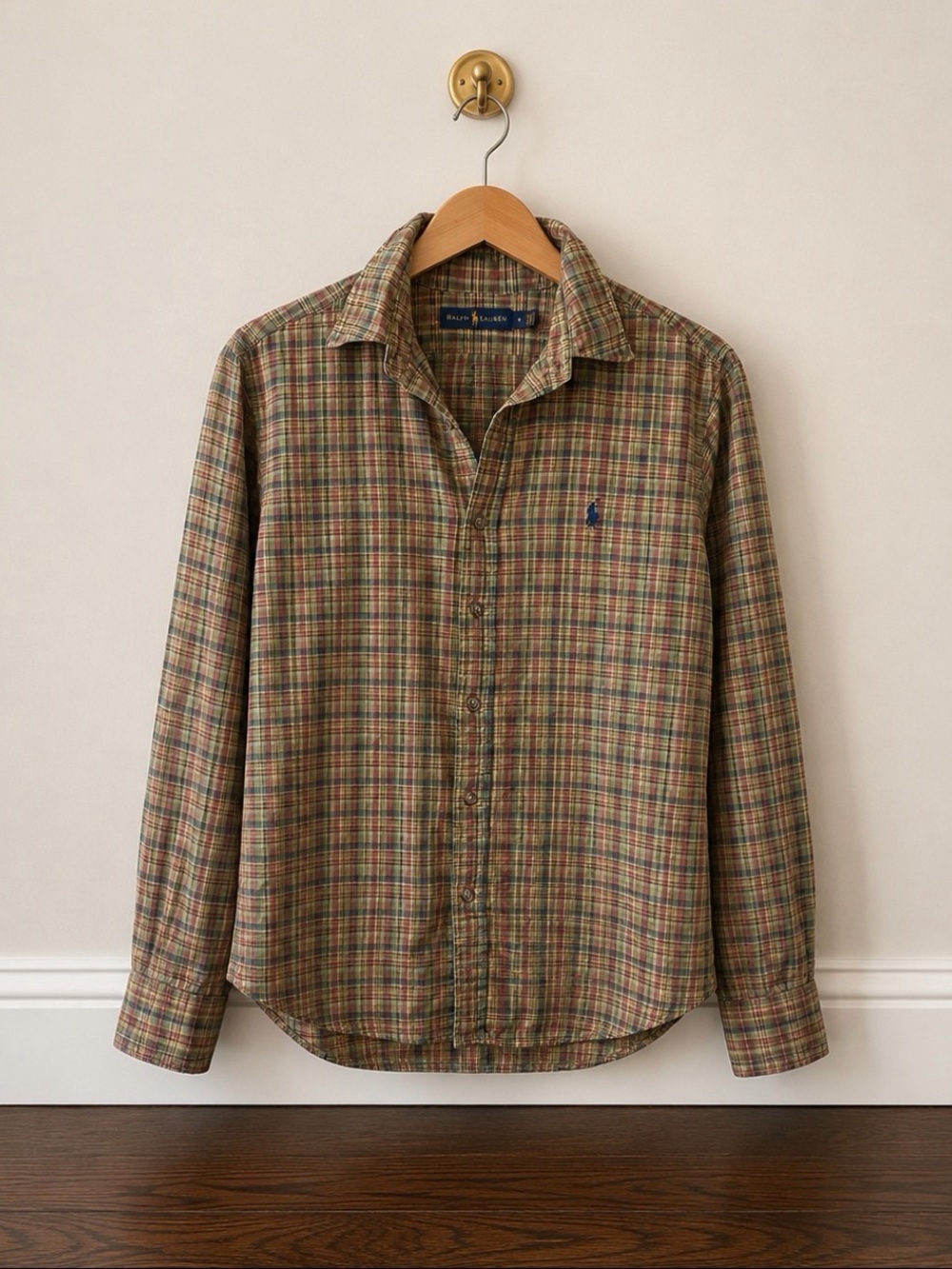 Ralph Lauren Plaid Button Up Shirt Medium Preppy Cotton Blue Label